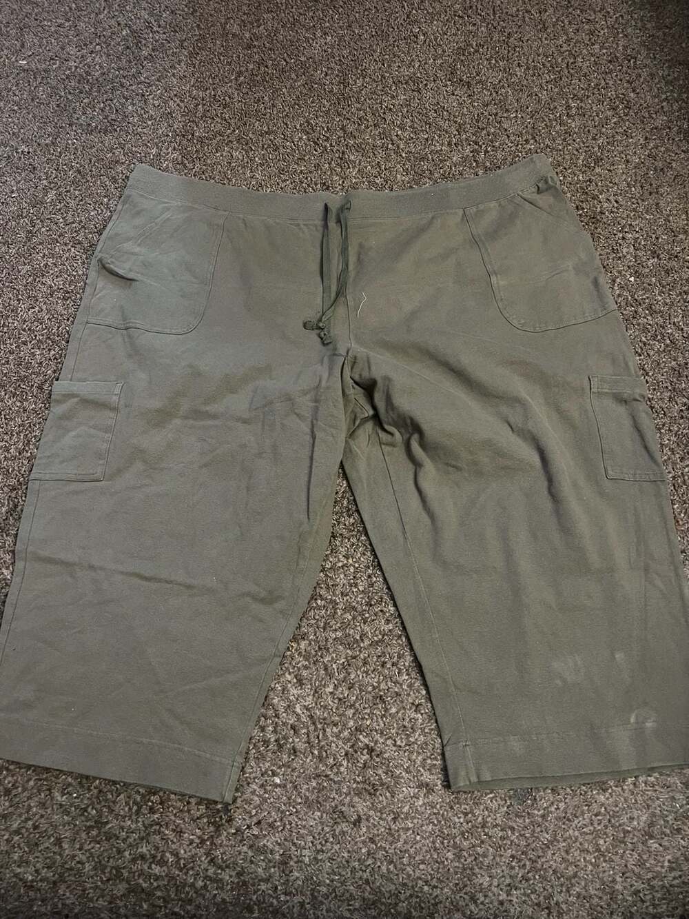 Basic Editions Woman 4X Green Cotton Spandex Drawstring Cargo Capri Pants